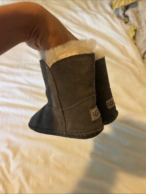 UGG Gray Sheepskin-Lined Baby Booties